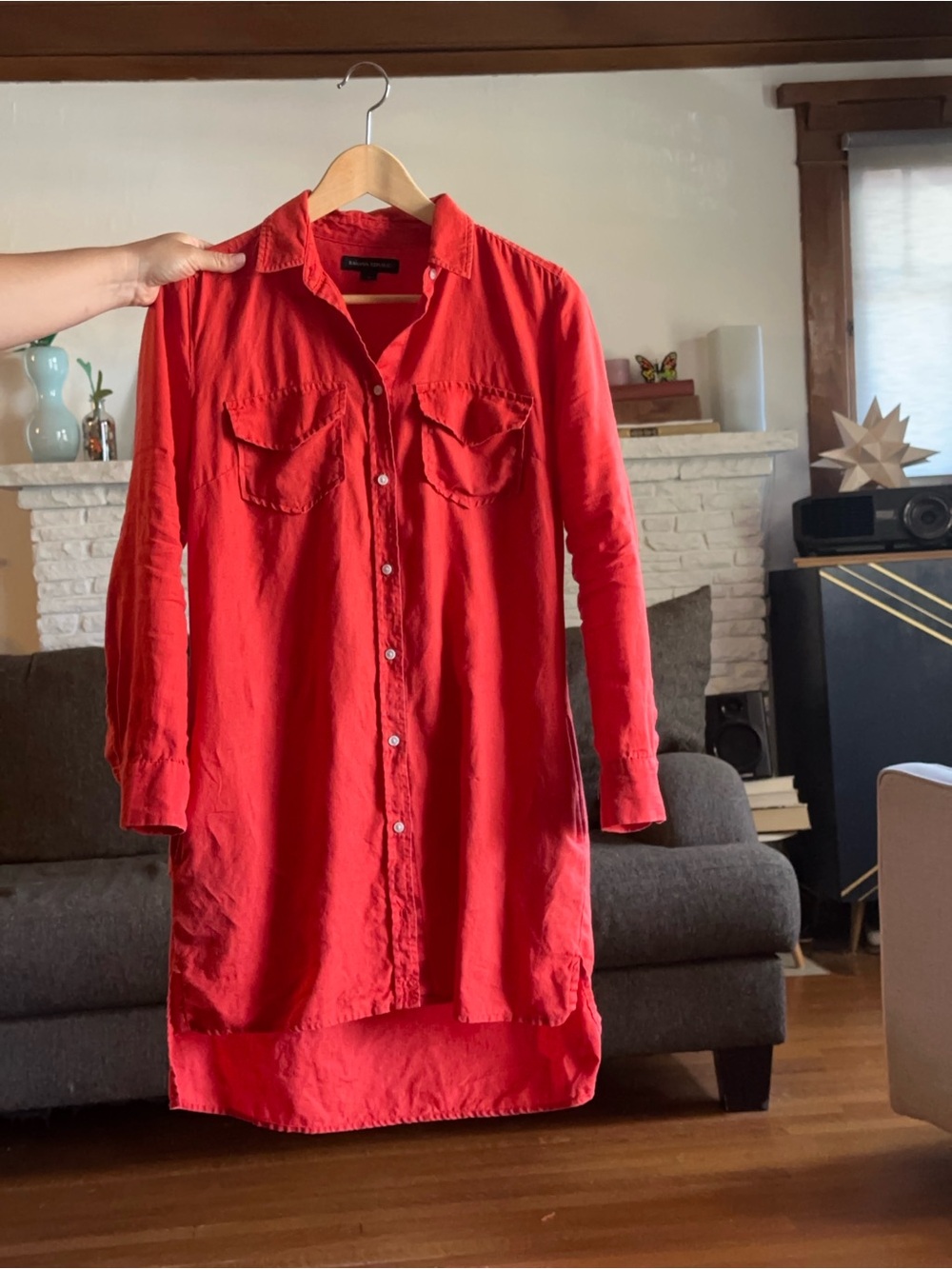 Banana Republic Coral-Red Button Front Tunic